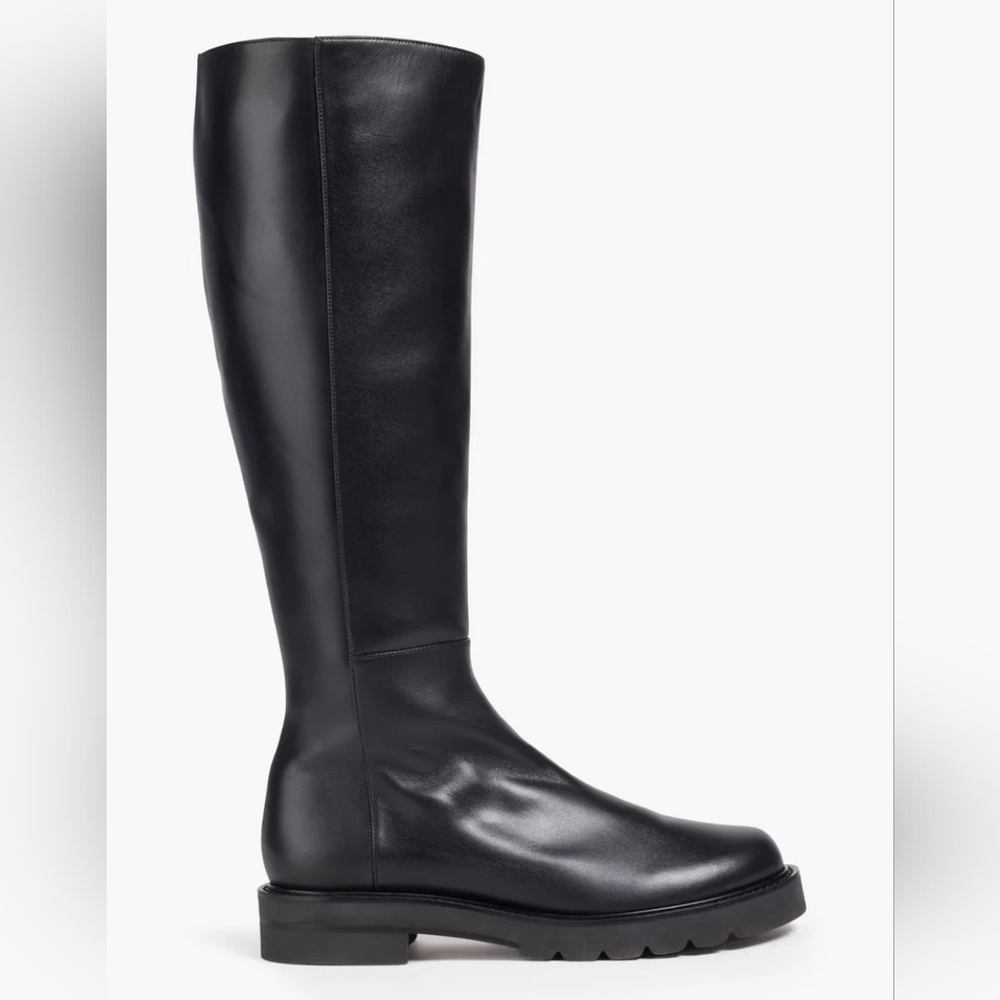 STUART WEITZMAN Donna Mila Tall Knee-High Black Zipper Leather Lug Boots Sz 5.5